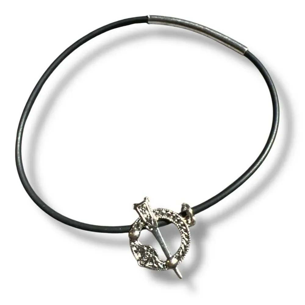 Set of Two Celtic-Inspired Black Jelly Bracelets with Silver Tone Charms